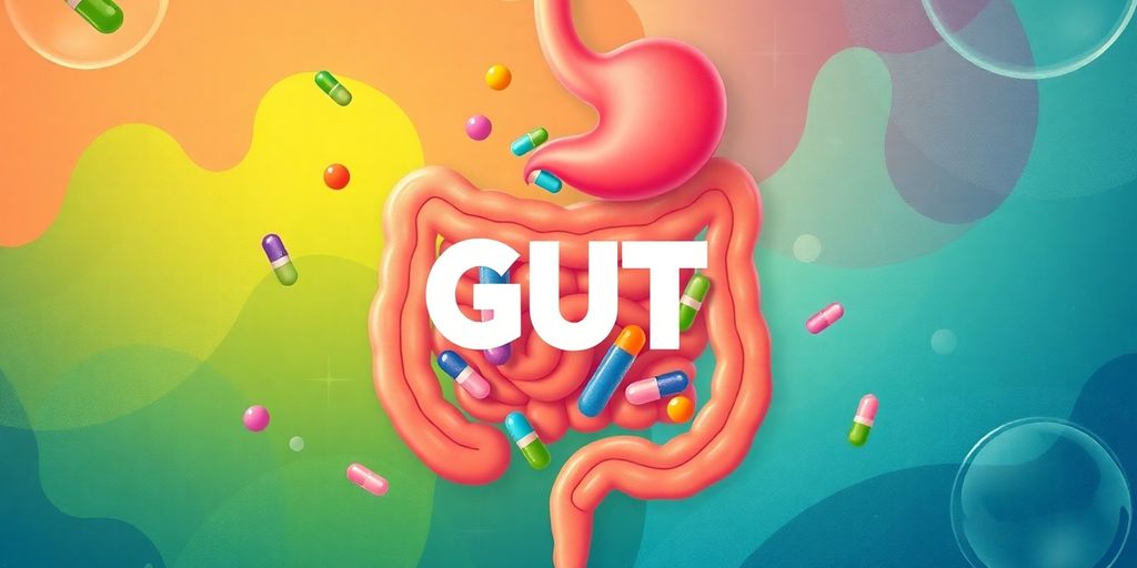 Colorful probiotics and capsules representing gut health.