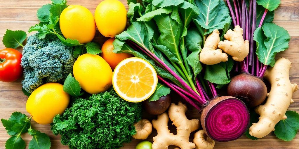 Colorful fruits and vegetables for detoxification and health.