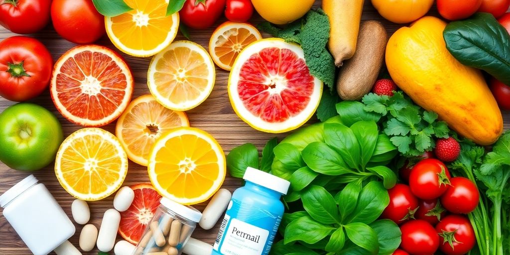 Colorful fruits and veggies for pregnant women's health.
