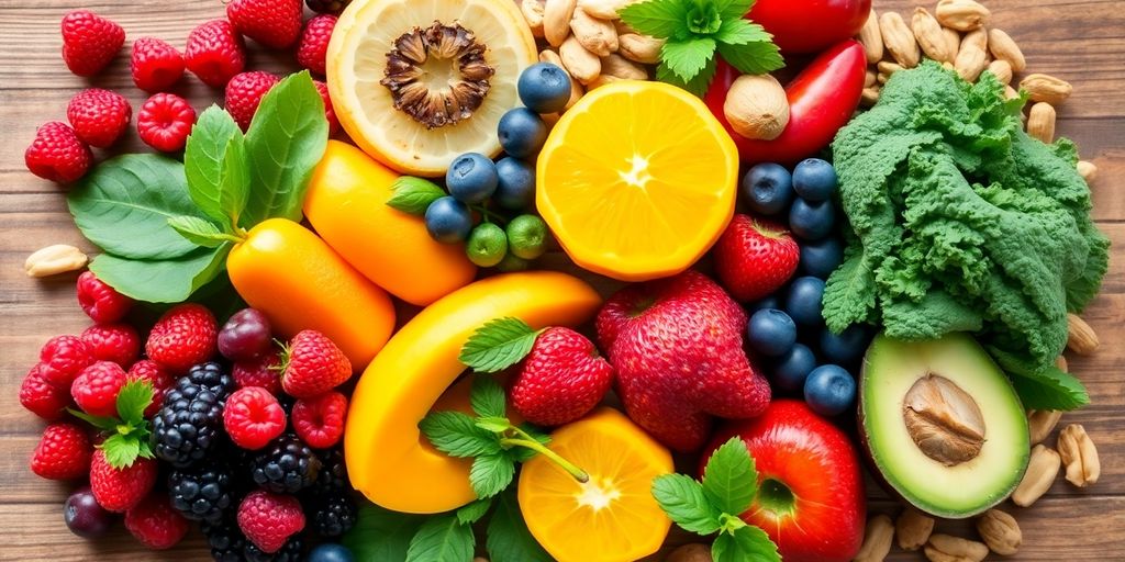 Fresh fruits and vegetables for lowering blood sugar naturally.