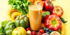 Colorful fruits and vegetables boosting metabolism energy.